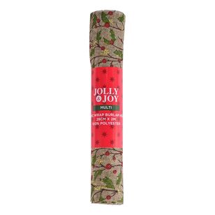 Jolly & Joy Holly Burlap Christmas Fabric Wrap Multicoloured 28 cm x 2 m