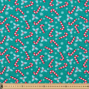 Christmas Candy Canes 112cm Cotton Spandex Fabric Green 112 cm