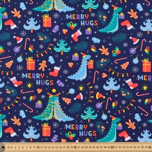 Merry Christmas Dino Hugs 112cm Cotton Spandex Fabric Multicoloured 112 cm