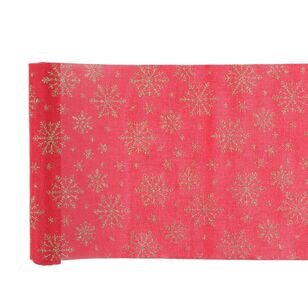 Jolly & Joy Snowflakes Christmas Fabric Wrap Red 28 cm x 2 m