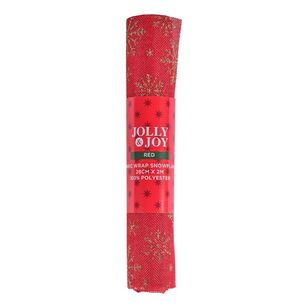 Jolly & Joy Snowflakes Christmas Fabric Wrap Red 28 cm x 2 m