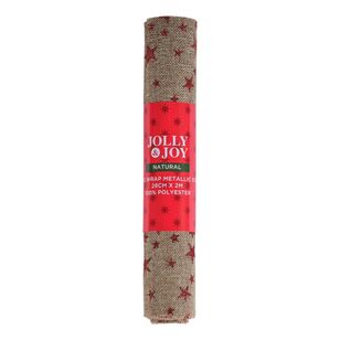 Jolly & Joy Metallic Stars Christmas Fabric Wrap Natural 28 cm x 2 m