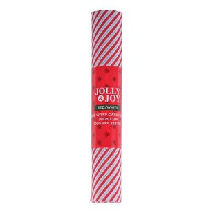 Jolly & Joy Stripe Christmas Fabric Wrap Red & White 28 cm x 2 m