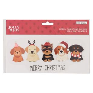 Merry Christmas Puppies Iron On Transfer Multicoloured