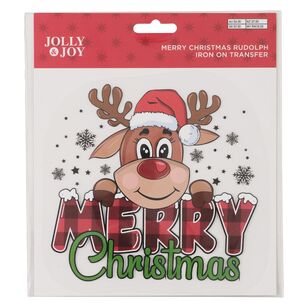 Merry Christmas Rudolph Iron On Transfer Multicoloured