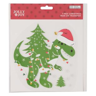 Christmas T-Rex Iron On Transfer Multicoloured