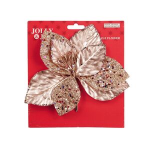 Jolly & Joy Champagne Sparkle Flower Christmas Pick Decoration Multicoloured