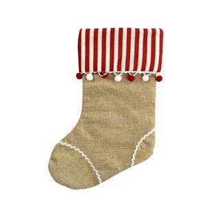 Jolly & Joy Hessian Pom Pom Stocking Brown