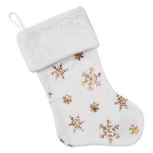 Jolly & Joy Snowflake White & Gold Stocking White