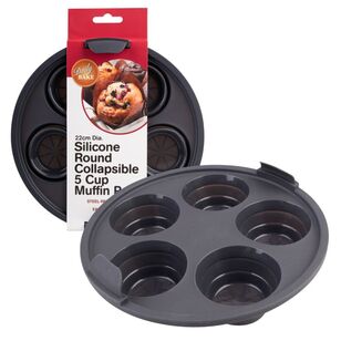 Daily Bake Silicone Round Air Fryer Muffin Pan Charcoal 5 Cup