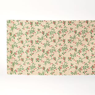 Jolly & Joy Holly Berries Burlap Christmas Fabric Wrap Natural 28 cm x 2 m