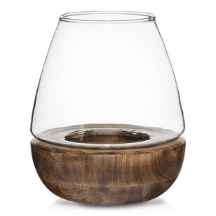 Bouclair Glass & Mango Wood Candleholder Natural 17.5 x 21 cm