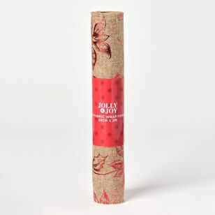 Jolly & Joy Poinsettia Burlap Christmas Fabric Wrap Natural 28 cm x 2 m