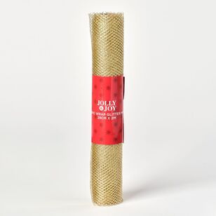 Jolly & Joy Glitter Mesh Christmas Fabric Wrap Gold 28 cm x 2 m