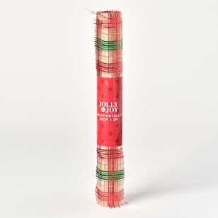 Jolly & Joy Metallic Check Christmas Fabric Wrap Multicoloured 28 cm x 2 m