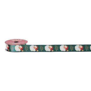 Jolly & Joy Traditional Santa Head Christmas Ribbon Green 25 mm x 3 m