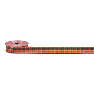 Jolly & Joy Traditional Christmas Tartan Foil Edge Ribbon Multicoloured 25 mm x 3 m