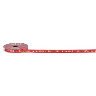 Jolly & Joy Traditional Cute Merry Christmas Ribbon Red 10 mm x 3 m