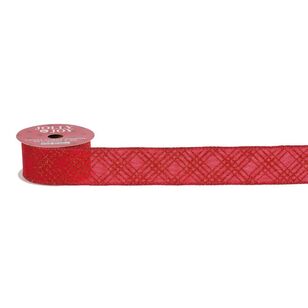 Jolly & Joy Traditional Cross Check Christmas Ribbon Red 40 mm x 3 m