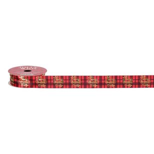 Jolly & Joy Traditional Merry Christmas Large Tartan Ribbon Red 25 mm x 3 m