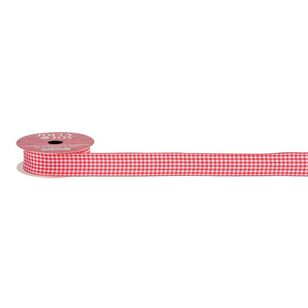 Jolly & Joy Traditional Large Gingham Christmas Ribbon Red 25 mm x 3 m