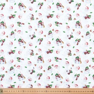 Whimsical White Christmas Santa and Snowman 112 cm Cotton Fabric White 112 cm