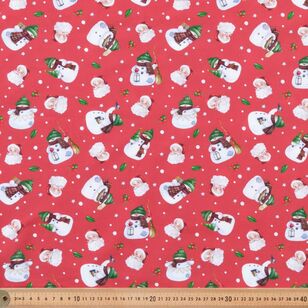 Whimsical Christmas Santa Snowman 112 cm Cotton Fabric Red 112 cm