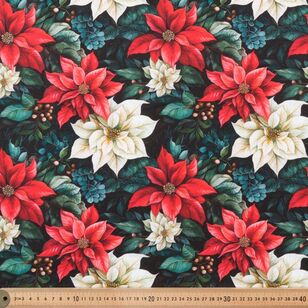 Nostalgic Christmas Poinsettia 112 cm Cotton Fabric Black 112 cm