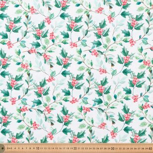 Nostalgic Christmas Holly 112 cm Cotton Fabric Bone 112 cm