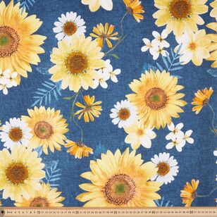 Denim Sunflowers 112 cm Cotton Drill Fabric Multicoloured 112 cm