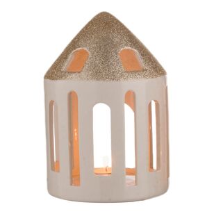 Jolly & Joy Christmas Ceramic House Candle Holder White