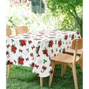 Jolly & Joy Christmas Poinsettia Flannel Back Tablecloth Multicoloured