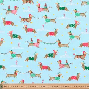 Christmas Pets Pup Claus 112 cm Cotton Fabric Sky 112 cm