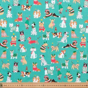 Christmas Pets Festive Paws 112 cm Cotton Fabric Teal 112 cm