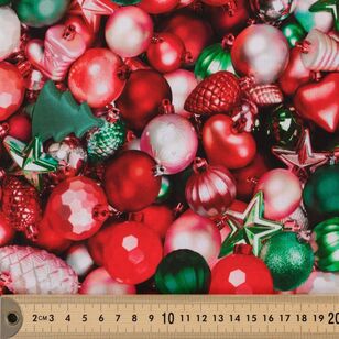 Photo Realistic Baubles 112 cm Cotton Fabric Red 112 cm