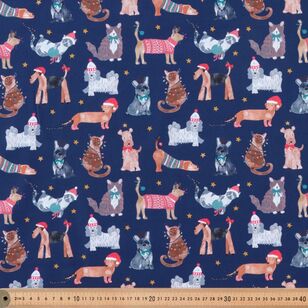 Christmas Pets Dog & Cats 112 cm Cotton Fabric Navy 112 cm