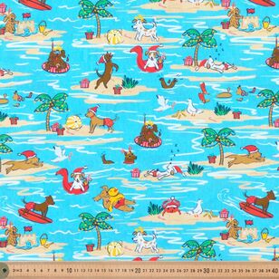 Christmas Pets Summer Dogs 112 cm Cotton Fabric Aqua 112 cm