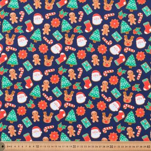 Christmas Gingerbread people 112 cm Cotton Fabric Navy 112 cm