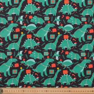 Dino Christmas Gifts 112 cm Cotton Fabric Black 112 cm