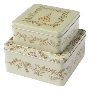 Jolly & Joy Christmas Square Tins 2 Piece Set White & Gold