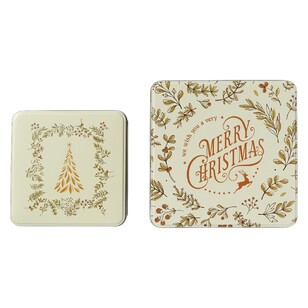 Jolly & Joy Christmas Square Tins 2 Piece Set White & Gold