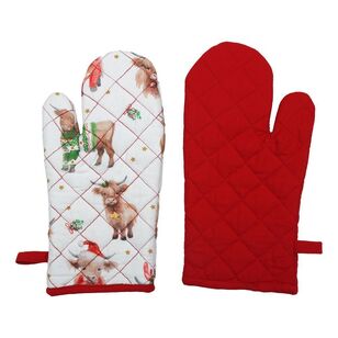 Jolly & Joy Christmas Mooee Oven Glove 2 Pack Multicoloured 18 x 32 cm