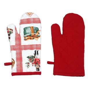 Jolly & Joy Christmas Patchwork Oven Glove 2 Pack Multicoloured 18 x 32 cm