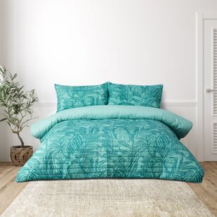 Emerald Hill Blue Palm Quilt Cover Set Blue