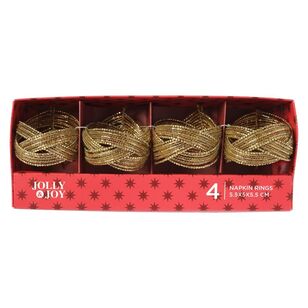 Jolly & Joy Christmas Knot Napkin Ring 4 Pack Gold 7 x 7 cm