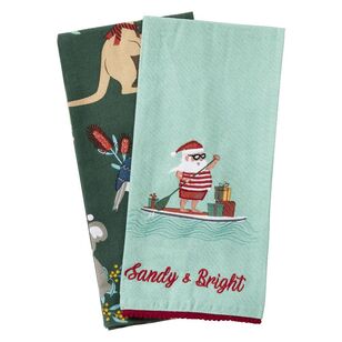 Jolly & Joy Christmas Surfy Santa Tea Towel 2 Pack Multicoloured 50 x 70 cm