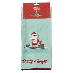 Jolly & Joy Christmas Surfy Santa Tea Towel 2 Pack Multicoloured 50 x 70 cm