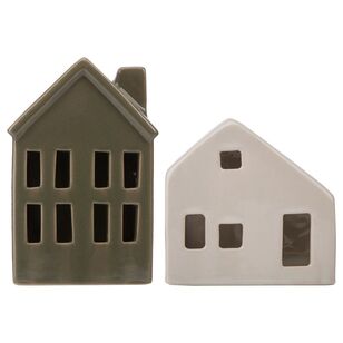 Bouclair Christmas Winter Luxe Light-Up Ceramic House Set Multicoloured