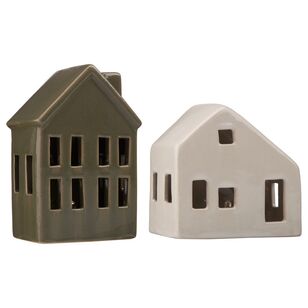 Bouclair Christmas Winter Luxe Light-Up Ceramic House Set Multicoloured