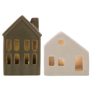 Bouclair Christmas Winter Luxe Light-Up Ceramic House Set Multicoloured